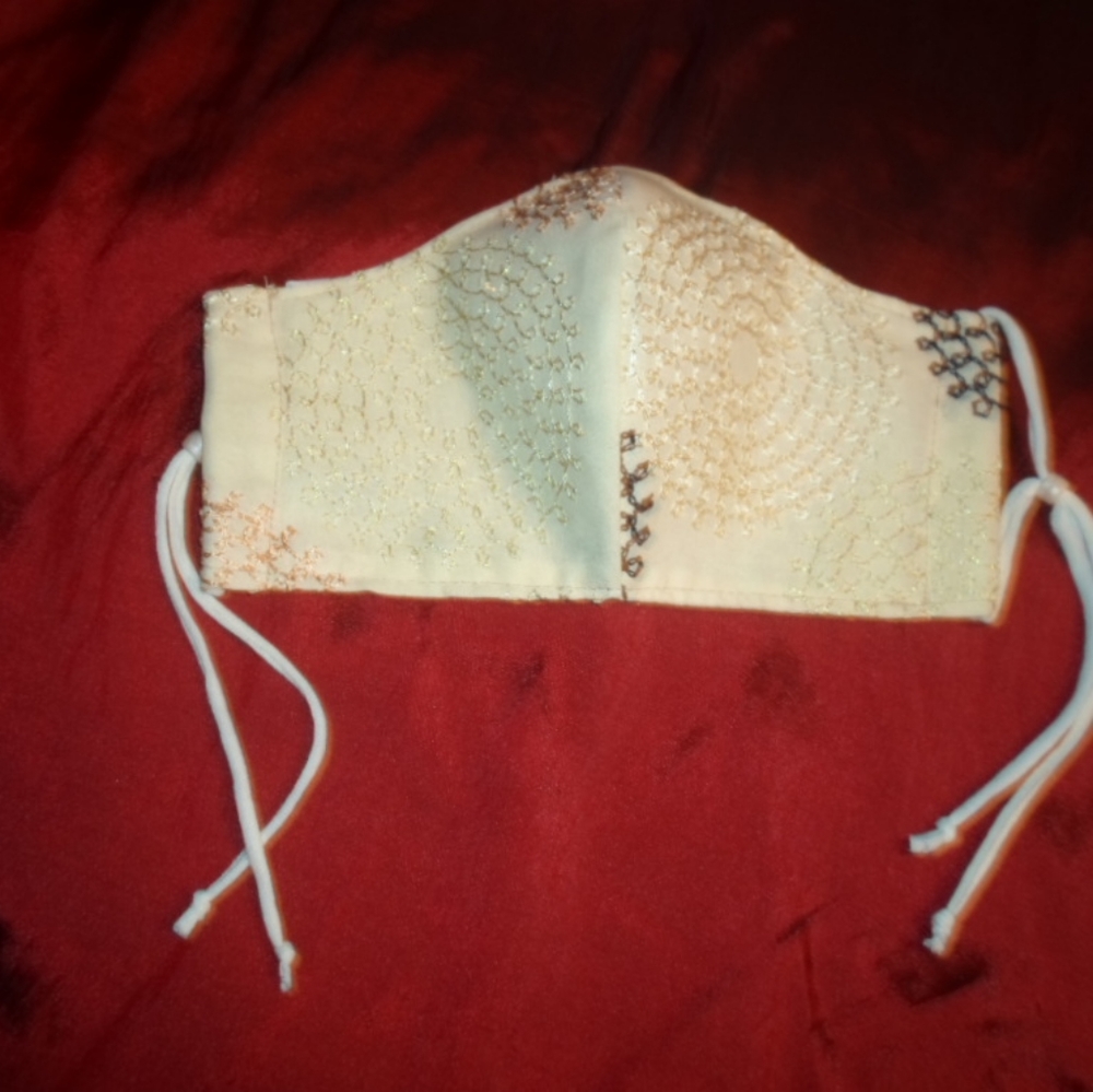 Beautiful embroidered ecru face mask